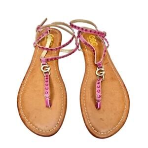 GBG Los Angeles T Strap Sandals Size 7 Pink Gold Logo Ankle Strap